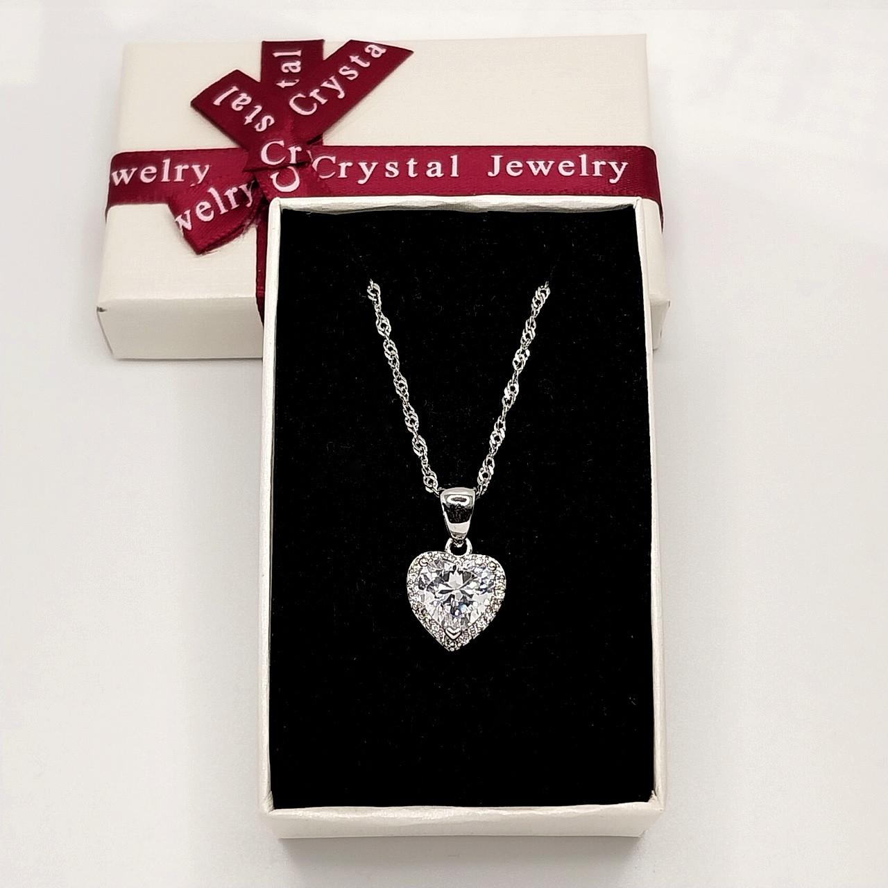Кулон на ланцюжку діамантове серце Xuping Jewelry з білими цирконами в оправі ювелірний сплав покриття срібло в подарунковій коробочці (16208)