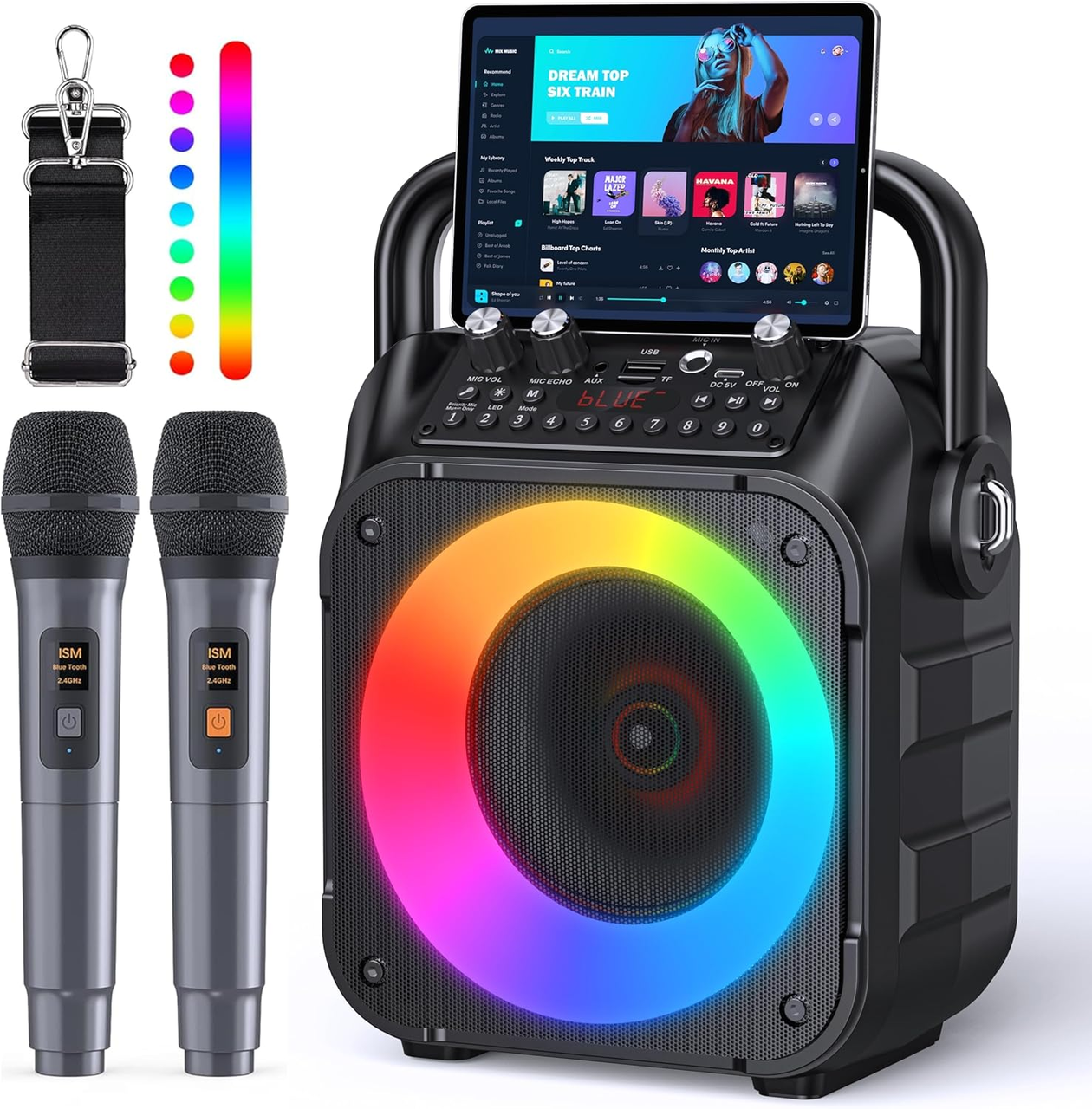 Караоке-система Vaustar PartyBox Bluetooth с 2 беспроводными микрофонами/TWS/LED-шоу и ремнем (3023092982)
