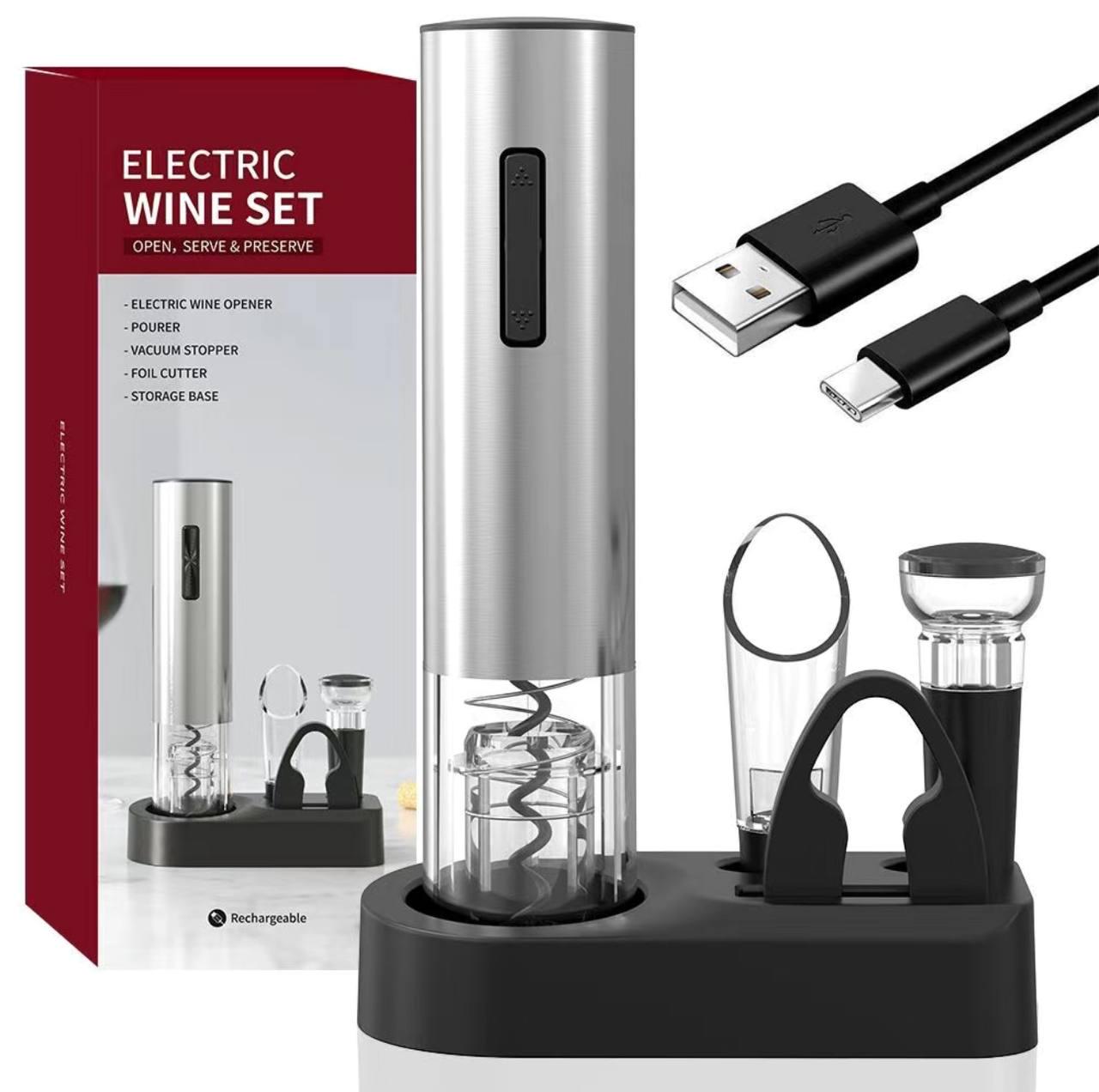 Набор для вина электрический штопор с аэратором/пробка/нож для фольги/база-подставка (23a-861) - фото 2 Набор для вина электрический штопор с аэратором/пробка/нож для фольги/база-подставка (23a-861) - фото 2