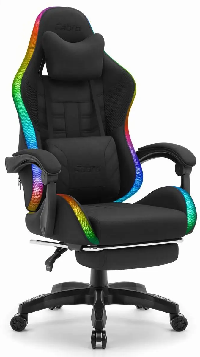 Крісло геймерське з підставкою для ніг Cabro C501 RGB Black тканина до 150 кг (AN-С501BRGB)