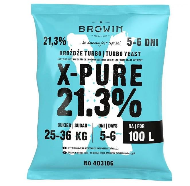 Дрожжи турбо Browin X-Pure 21,3 % 360 г на 100 л (ПР 403106) - фото 1