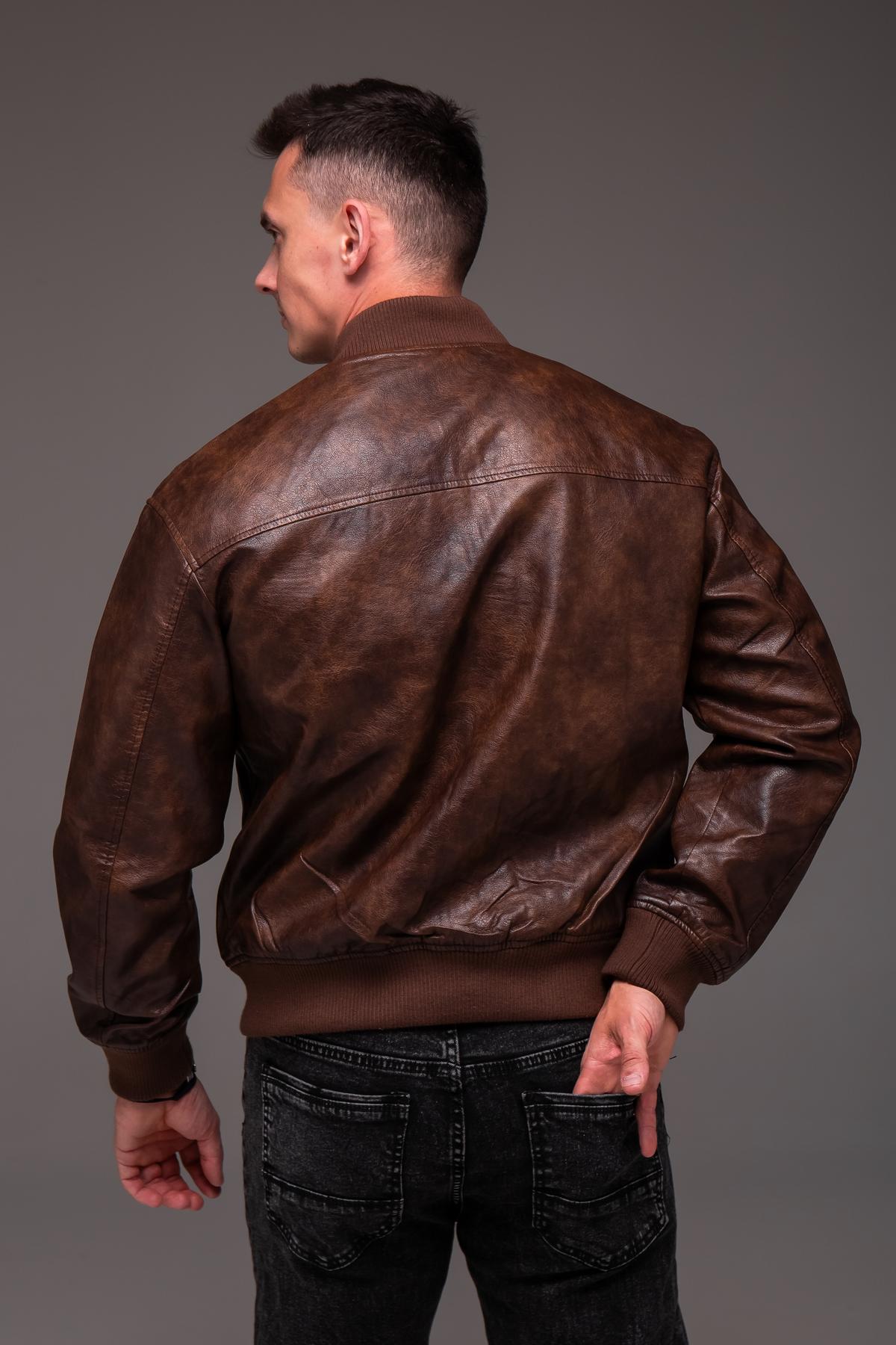 Бомбер мужской из эко кожи весенне-осенний XXL Коричневый (2410/1/4) - фото 5 Бомбер мужской из эко кожи весенне-осенний XXL Коричневый (2410/1/4) - фото 5