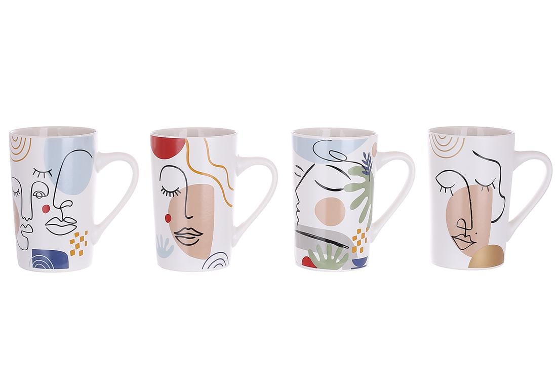 Набір кружок порцелянових BonaDi Face 385 мл 4 шт. (311-107) Набір кружок порцелянових BonaDi Face 385 мл 4 шт. (311-107)