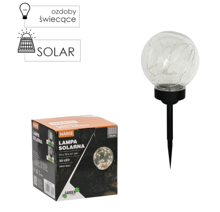 Уличный светильник GardenLine Naris SOL5259 на солнечной батарее 15x15x41 см Теплый белый - фото 2