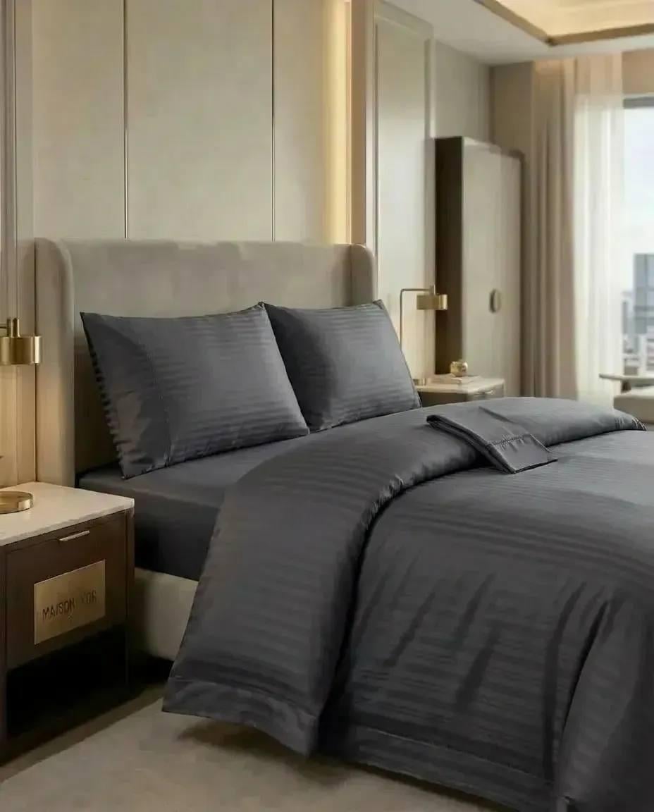 Комплект постельного белья Maison D'or Elegante lux antracit страйп сатин евро (2000022283344)