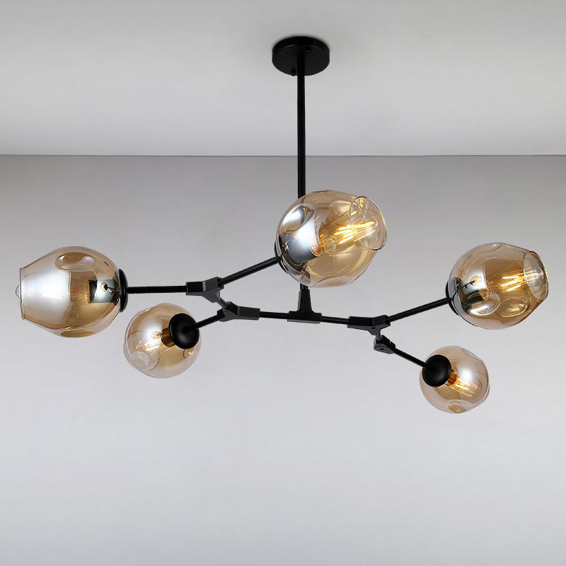 Люстра подвесная молекула Light House LS-15226-5 BK+BR на пять ламп Черный / Коричневый