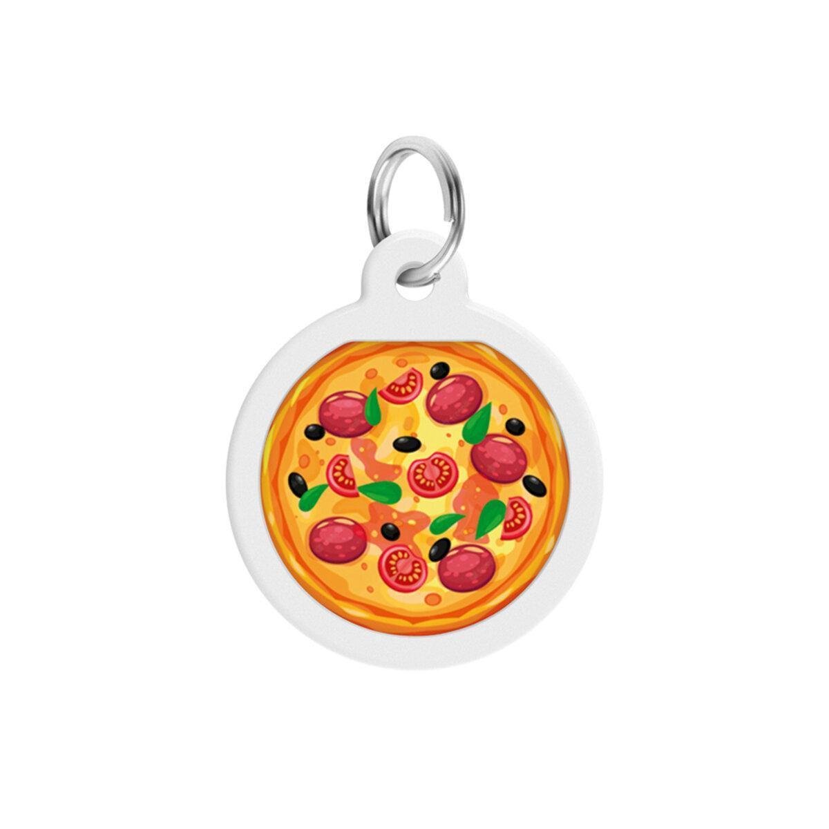 Адресник металевий для собак і котів Waudog Smart ID Піца з QR паспортом коло 25 мм (225-4038 Col)