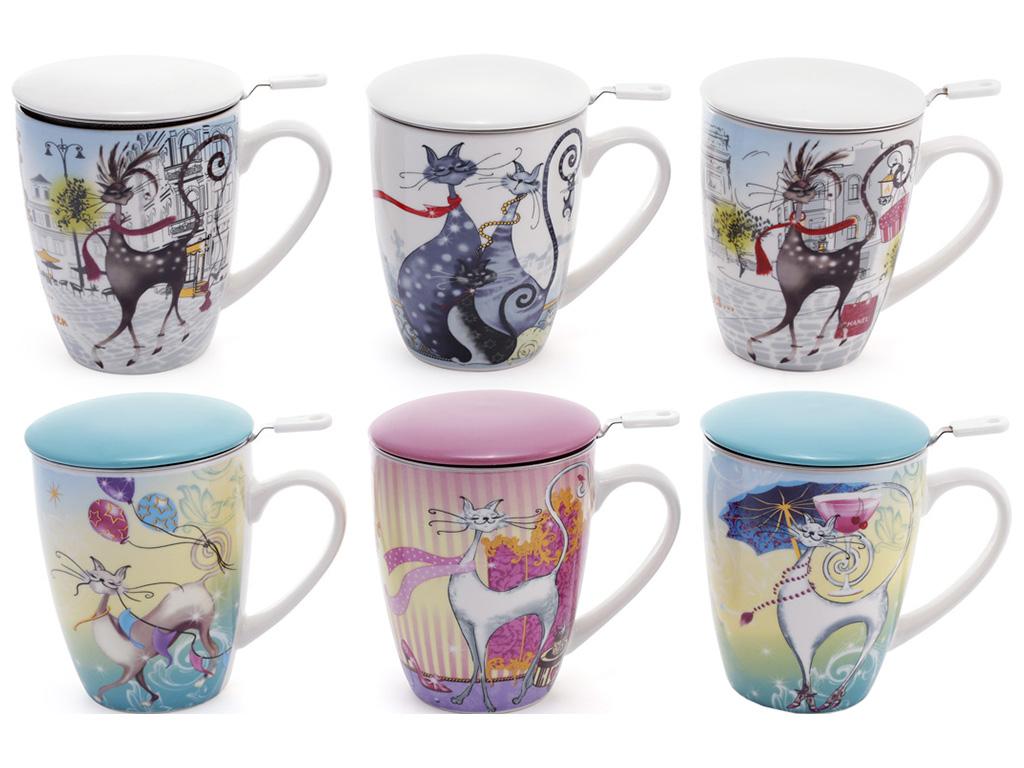 Чашка Парижские кошки 350 мл с крышкой и фильтром 6 дизайнов набор 6 шт. (BDI-577-547) Чашка Парижские кошки 350 мл с крышкой и фильтром 6 дизайнов набор 6 шт. (BDI-577-547)