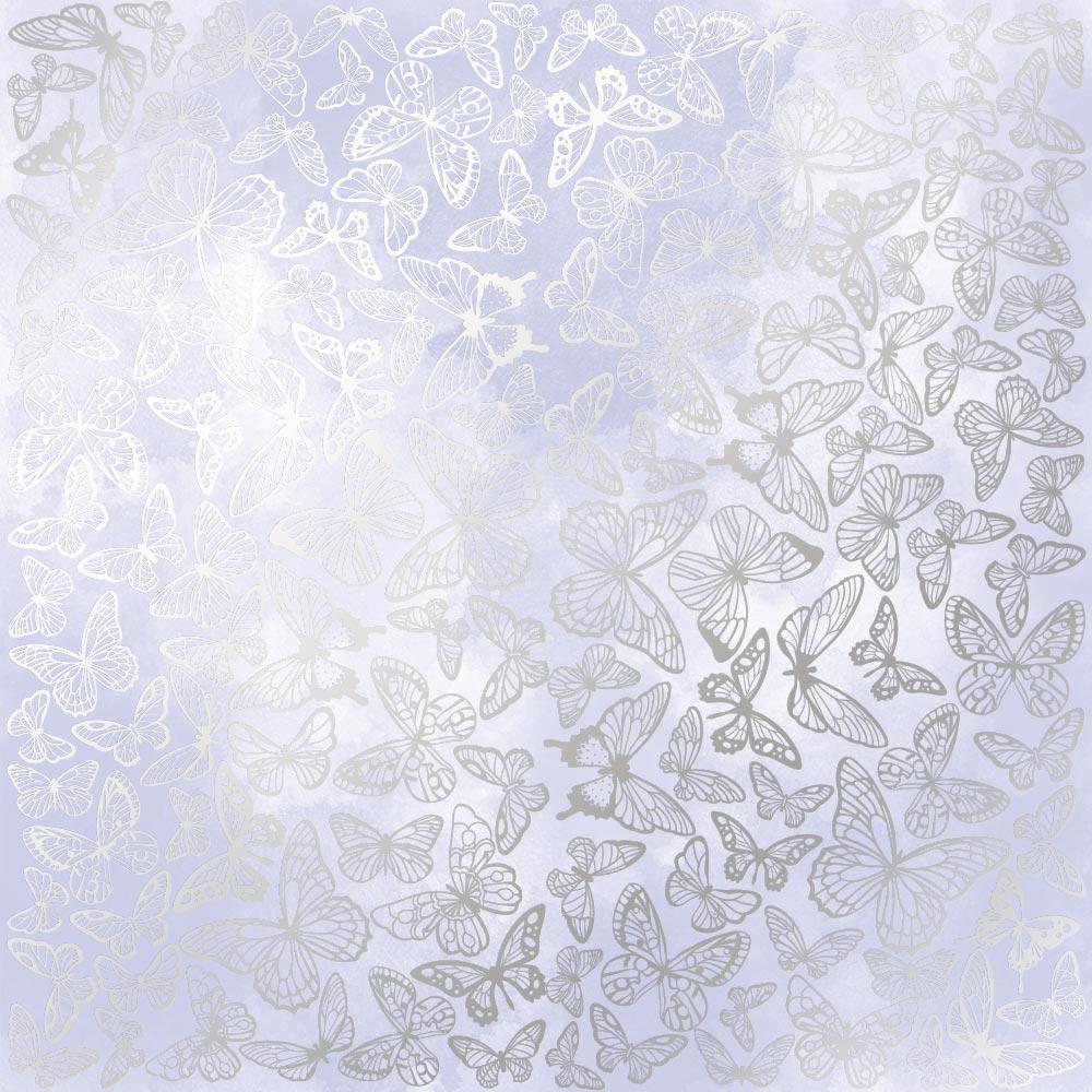 Лист бумаги односторонний Silver Butterflies с серебряным тиснением 30,5х30,5 см Lilac/Watercolor