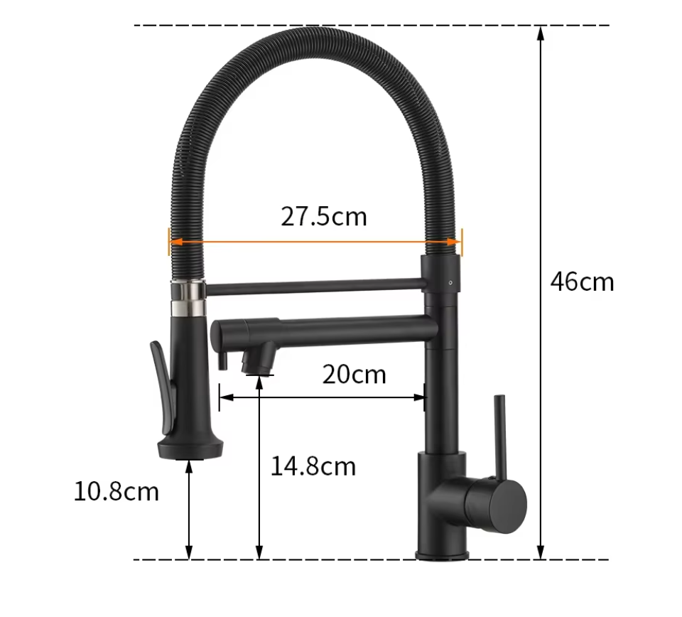 Змішувач для кухні з латуні зі стаціонарним і висувним виливом з нержавіючої сталі Чорний - фото 5 Змішувач для кухні з латуні зі стаціонарним і висувним виливом з нержавіючої сталі Чорний - фото 5
