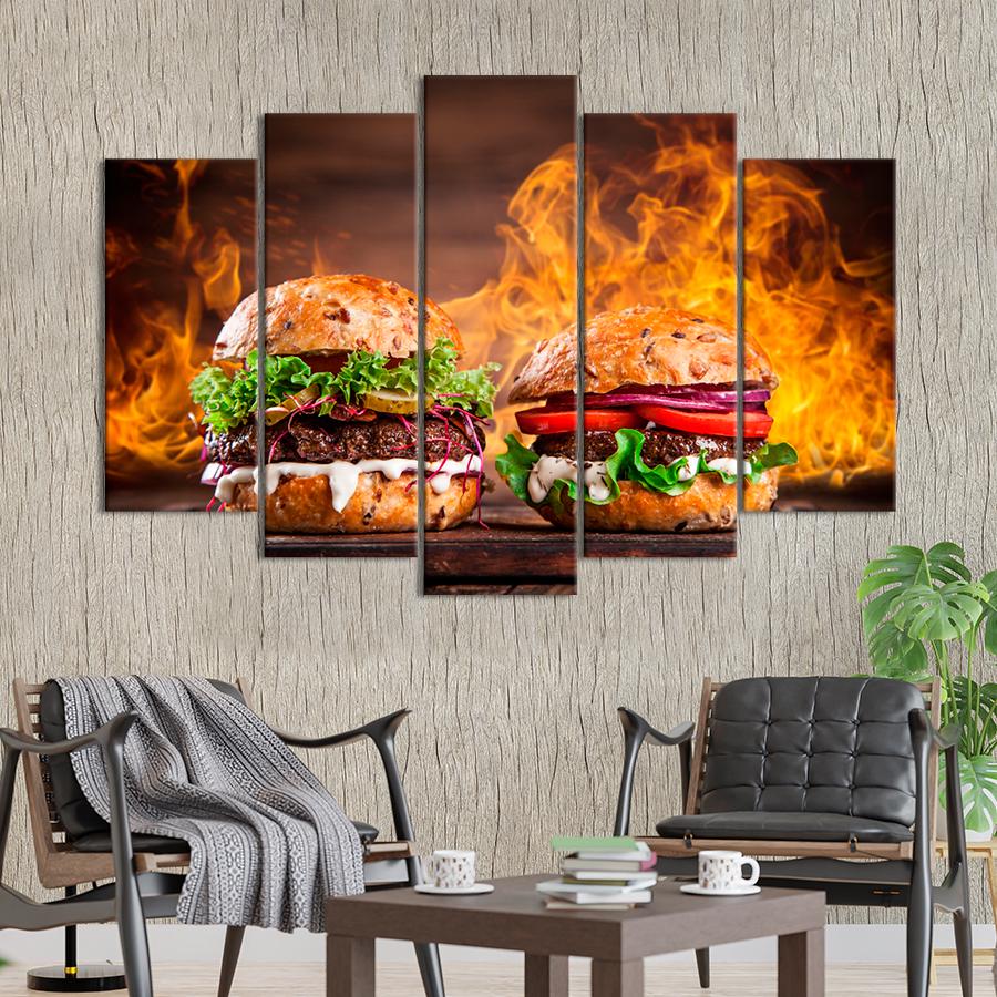Настенний декор Красивые бургеры на фоне огня 137x85 см (A305-5)