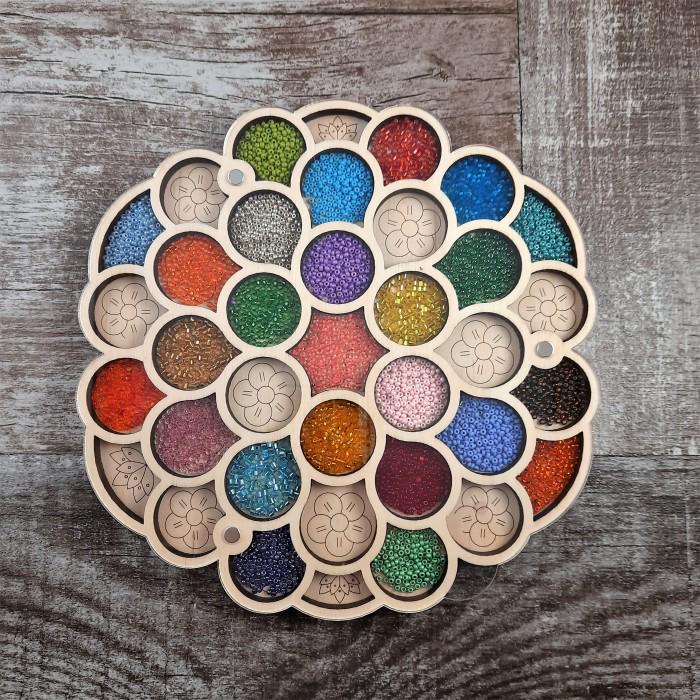 Деревянный органайзер для бисера на 37 ячеек без бисера (060148)