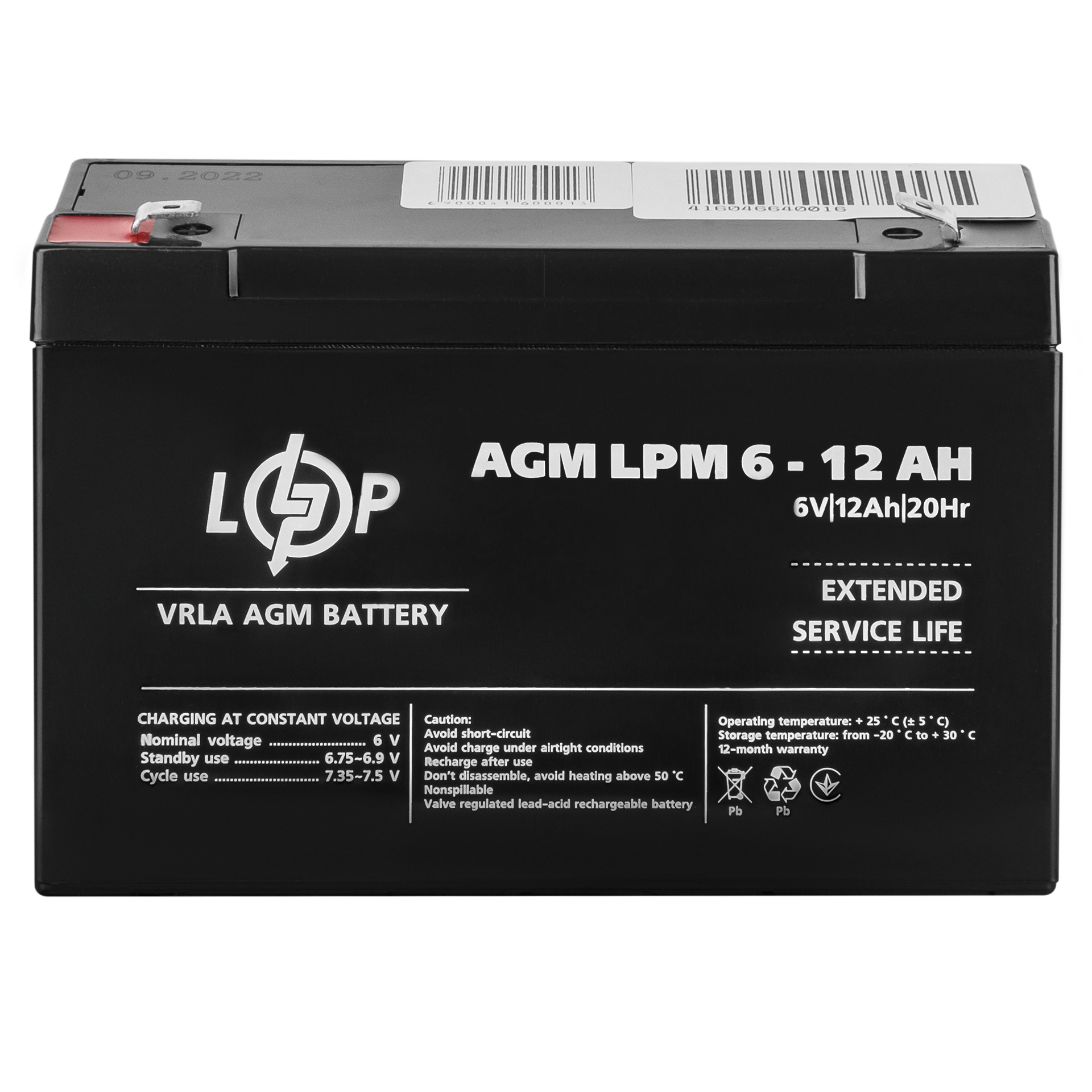 Аккумулятор тяговый AGM LPM 6 V 12 Ah (4159)