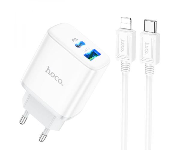 Пристрій зарядний мережевий Hoco C105A Stage Dual port Type-C PD20W USB QC3.0 cableType-C to Lightning White