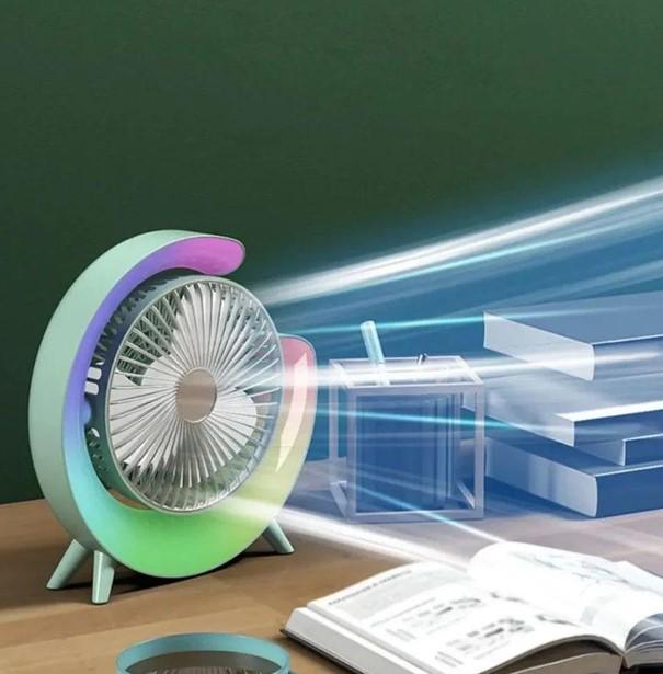 Вентилятор настольный аккумуляторный с цветной подсветкой USB 180° бесшумный (EE01828) - фото 4 Вентилятор настольный аккумуляторный с цветной подсветкой USB 180° бесшумный (EE01828) - фото 4