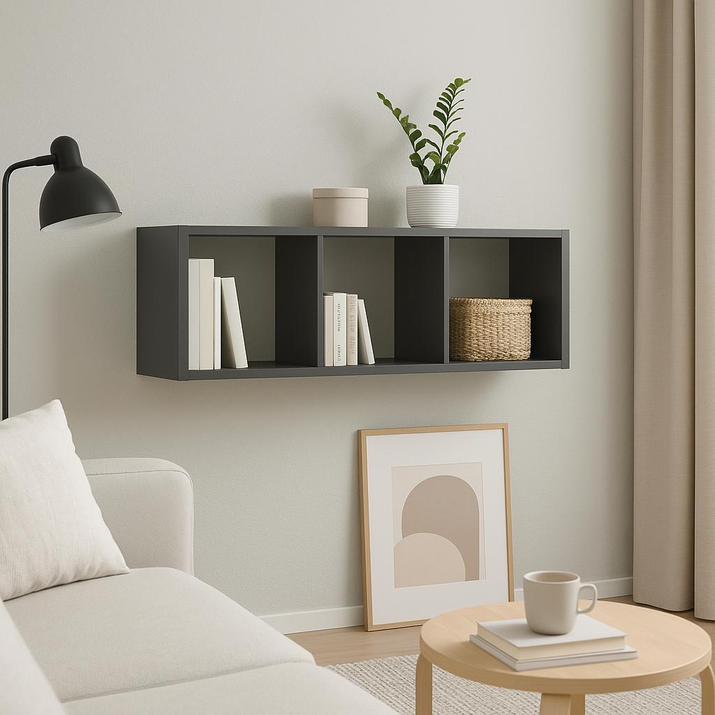 Стелаж настінно-підлоговий модульний MEBLIBUD KUB 3 секції Антрацит (28576895) - фото 3 Стелаж настінно-підлоговий модульний MEBLIBUD KUB 3 секції Антрацит (28576895) - фото 3