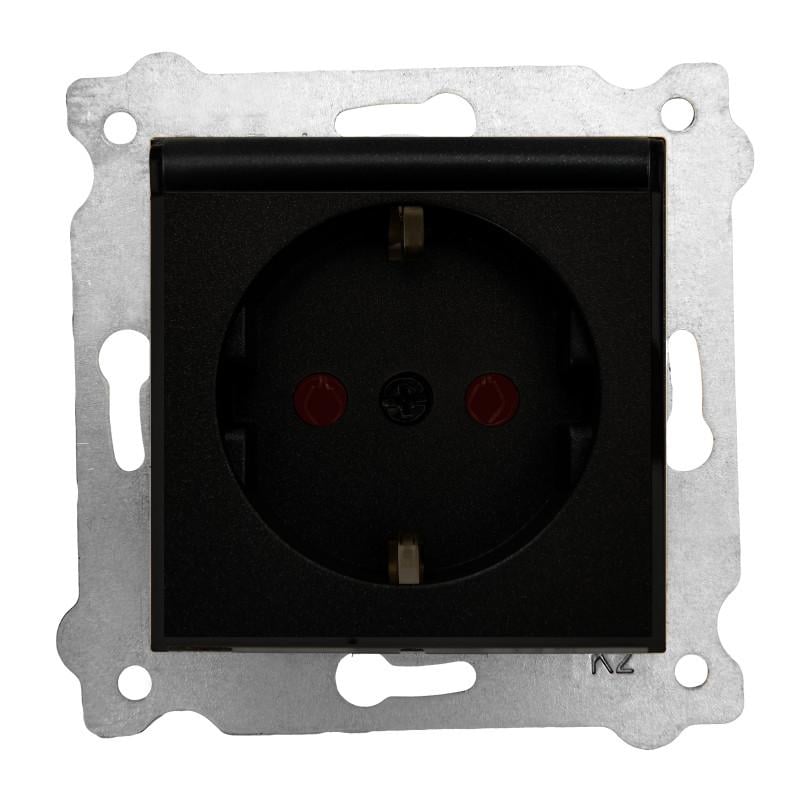 Розетки механизм EXEN 1-й с ж/к с крышкой и шторками Черный (290-001403-240)