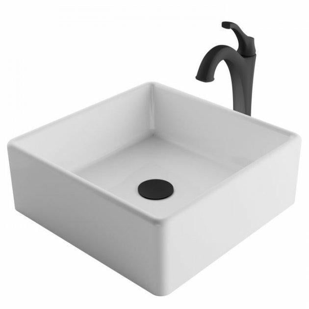 Комплект из раковины и смесителя KRAUS C-KCV-120-1200MB Белый/Черный матовый (95191)