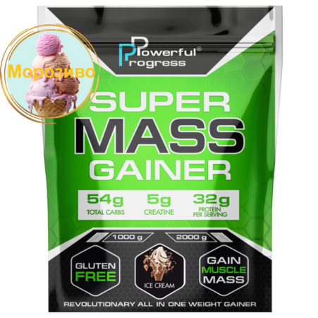 Гейнер высокобелковый для набора массы Powerful Progress Mass Gainer Мороженое 2 кг (7441) - фото 1