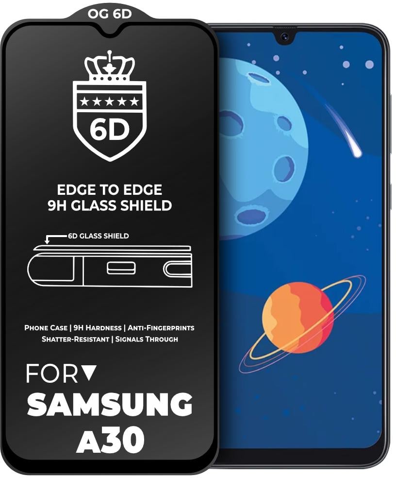 Защитное стекло 6D OG Crown для Samsung Galaxy A30 A305 Black (19023)