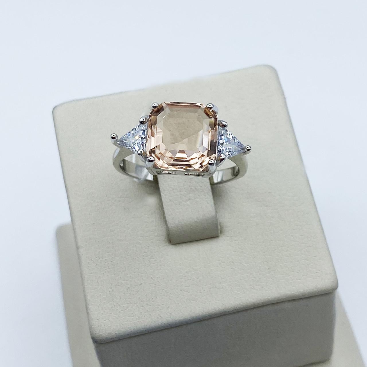 Кільце срібне з морганітом та кубічним цирконієм р. 17 3,97 г (2030714051)