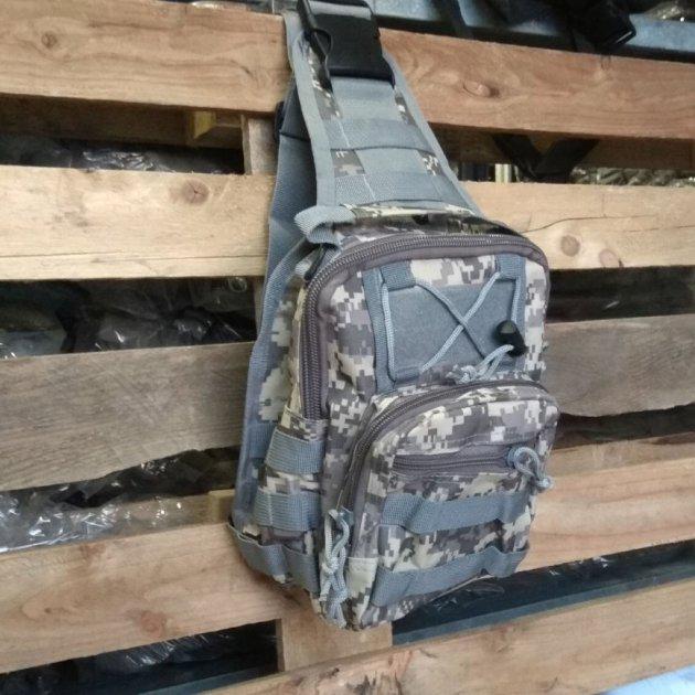 Сумка-рюкзак через плечо H&S Tactic Bag 600D мужская повседневная городская Олива/Камуфляж-пиксель (ftlx-586) - фото 2