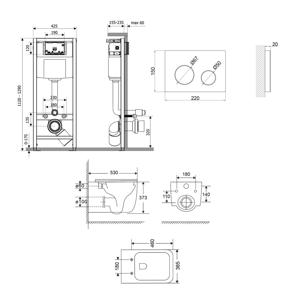 Унітаз підвісний Q-tap ​​Gemini Ultra Quiet QT2533076EUQMB + Nest/комплект інсталяції 4в1 QT0133M425+QT0111M11110W - фото 2