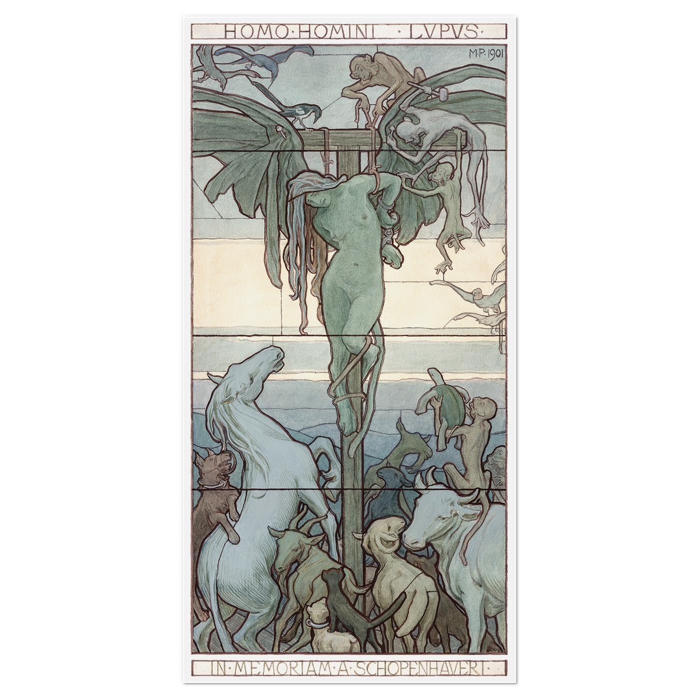 Плакат винтажный Homo Homini Lupus 1901 43x86 см (0234)