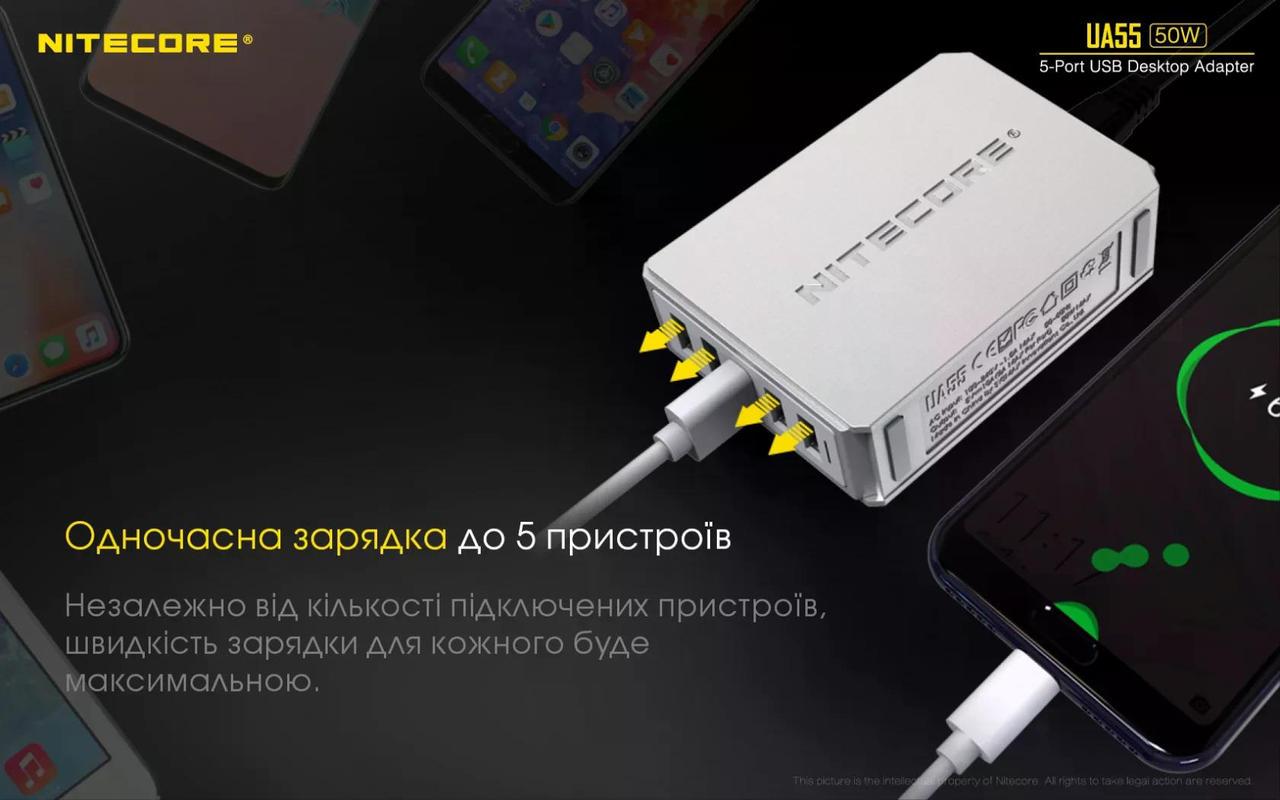 Зарядний пристрій Nitecore UA55 USB п'ятиканальний (27831895) - фото 5 Зарядний пристрій Nitecore UA55 USB п'ятиканальний (27831895) - фото 5