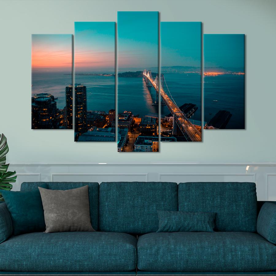 Картина город Мост над вечерним проливом Золотые Ворота 187x119 см (A710-5)