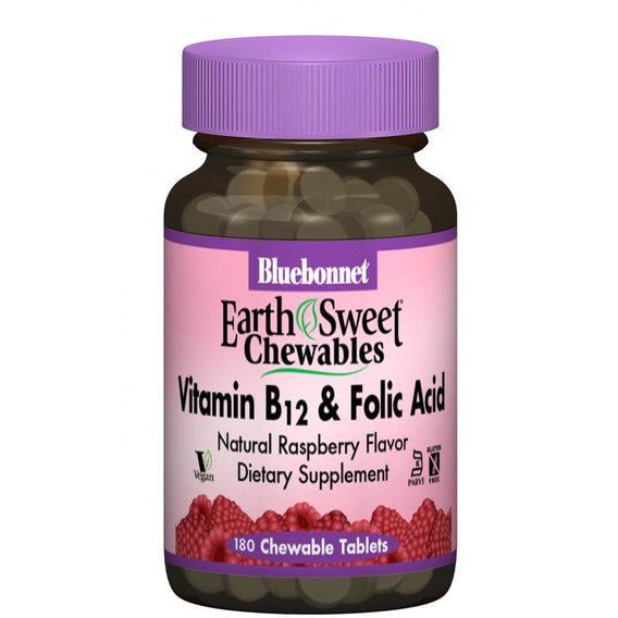 Фолиевая кислота Bluebonnet Nutrition Earth Sweet Vitamin B12 & Folic Acid 180 Chewable Tabs Raspberry