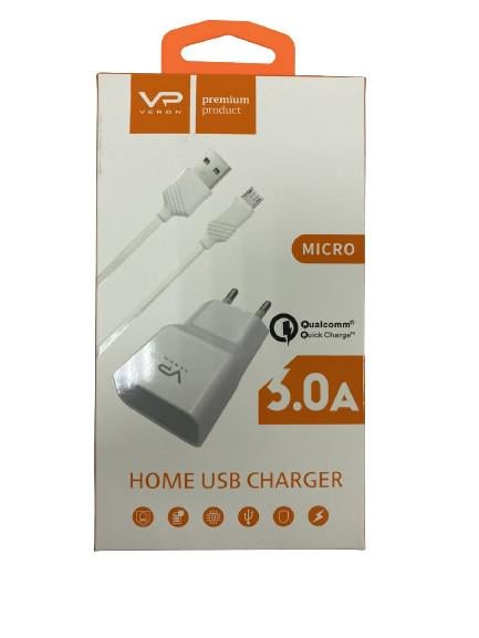 Зарядное устройство сетевое Veron AD17C 3A и кабель USB to microUSB White