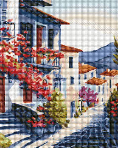 Алмазная мозаика на подрамнике Идейка Поселок у подножия гор 40x50 см (Id-AMO7721)