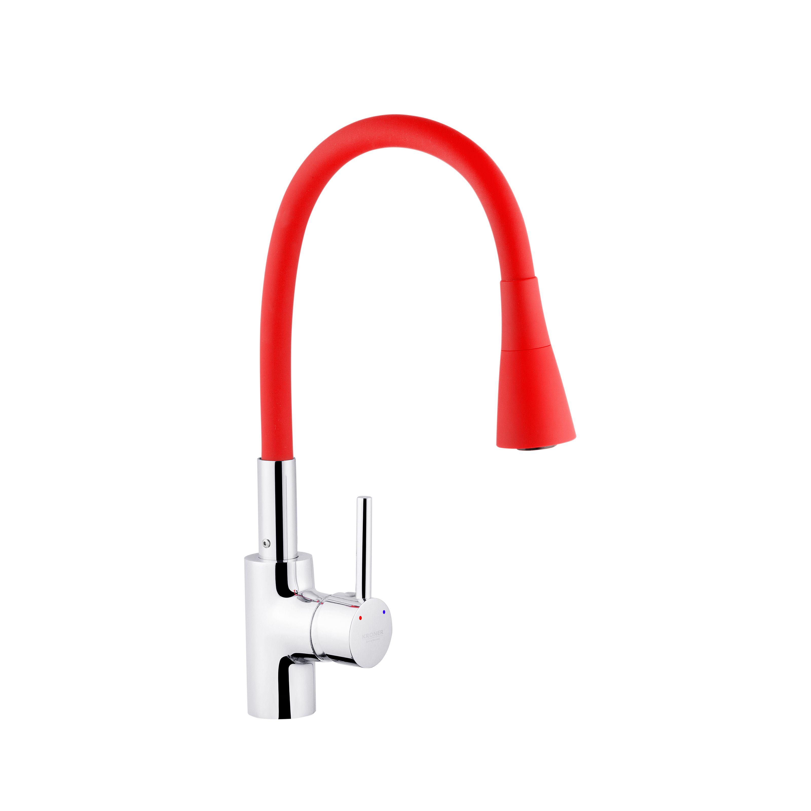 Смеситель для кухни KRONER Küche-C031RED CV024337 с гибким изливом Красный (137778)