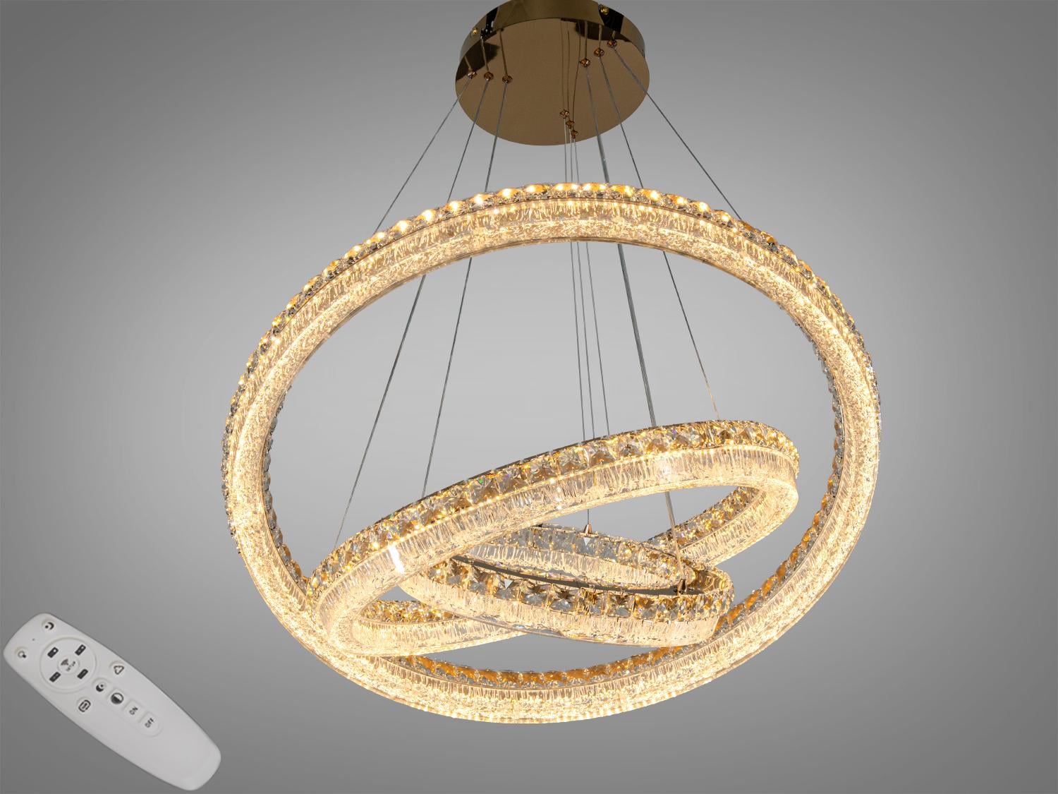 Люстра подвесная LED 3 кольца/пульт/270W Золотой (MD6027/800+600+400S-gold)