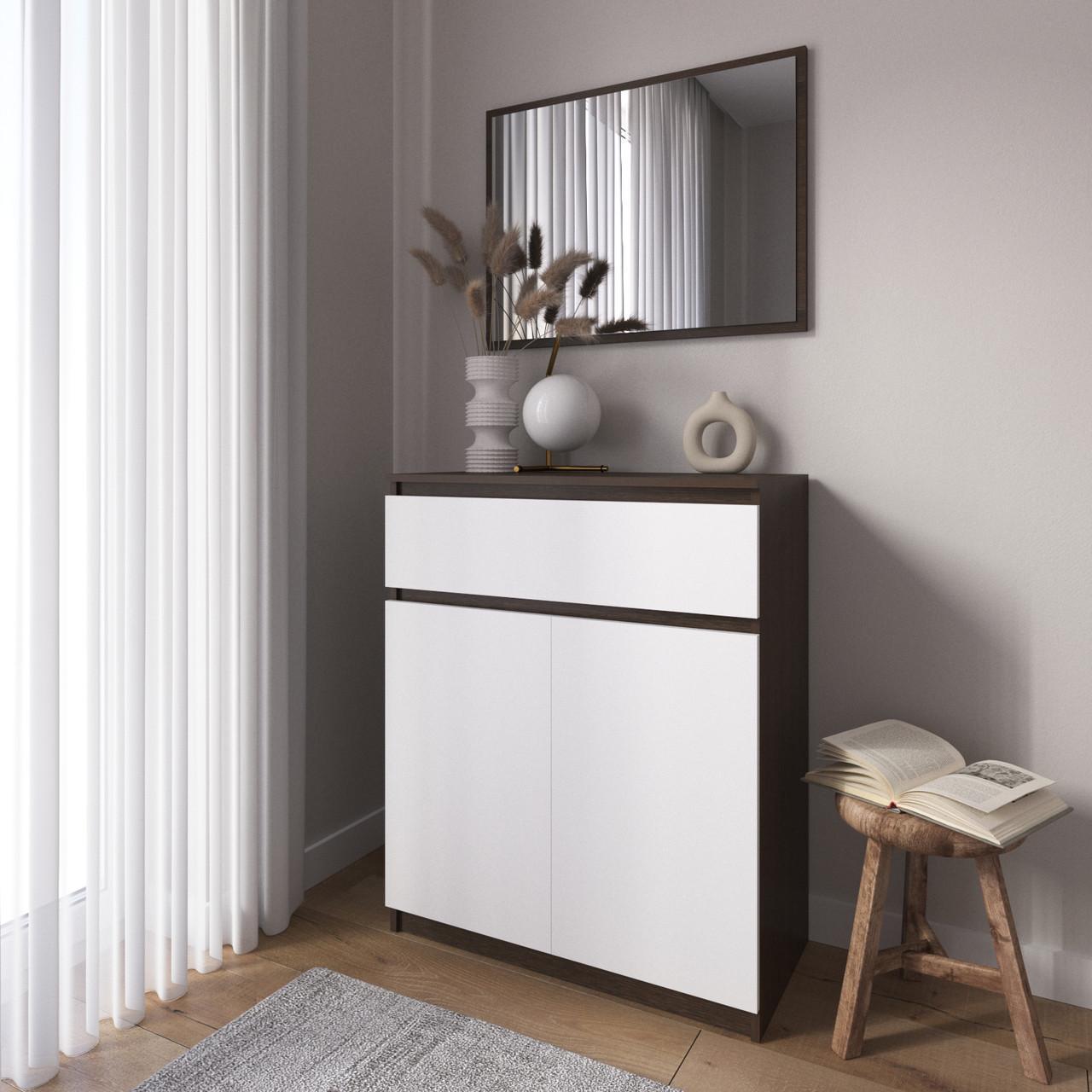 Комод VAYS с ящиком и 2 дверцами 80х40х98 см Венге темный/Белый (30681476)