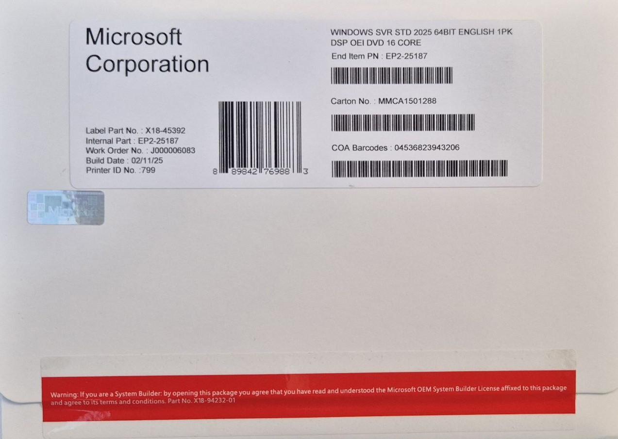 ᐉ Операційна система Windows Server 2025 Standard 64Bit 16 Core OEM DVD ...