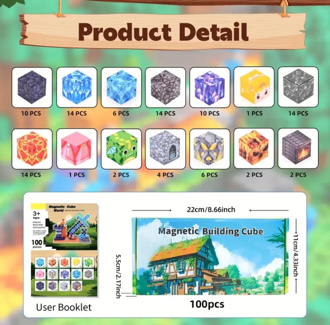 Конструктор магнитный Майнкрафт для детей замок 100 кубиков - фото 4 Конструктор магнитный Майнкрафт для детей замок 100 кубиков - фото 4