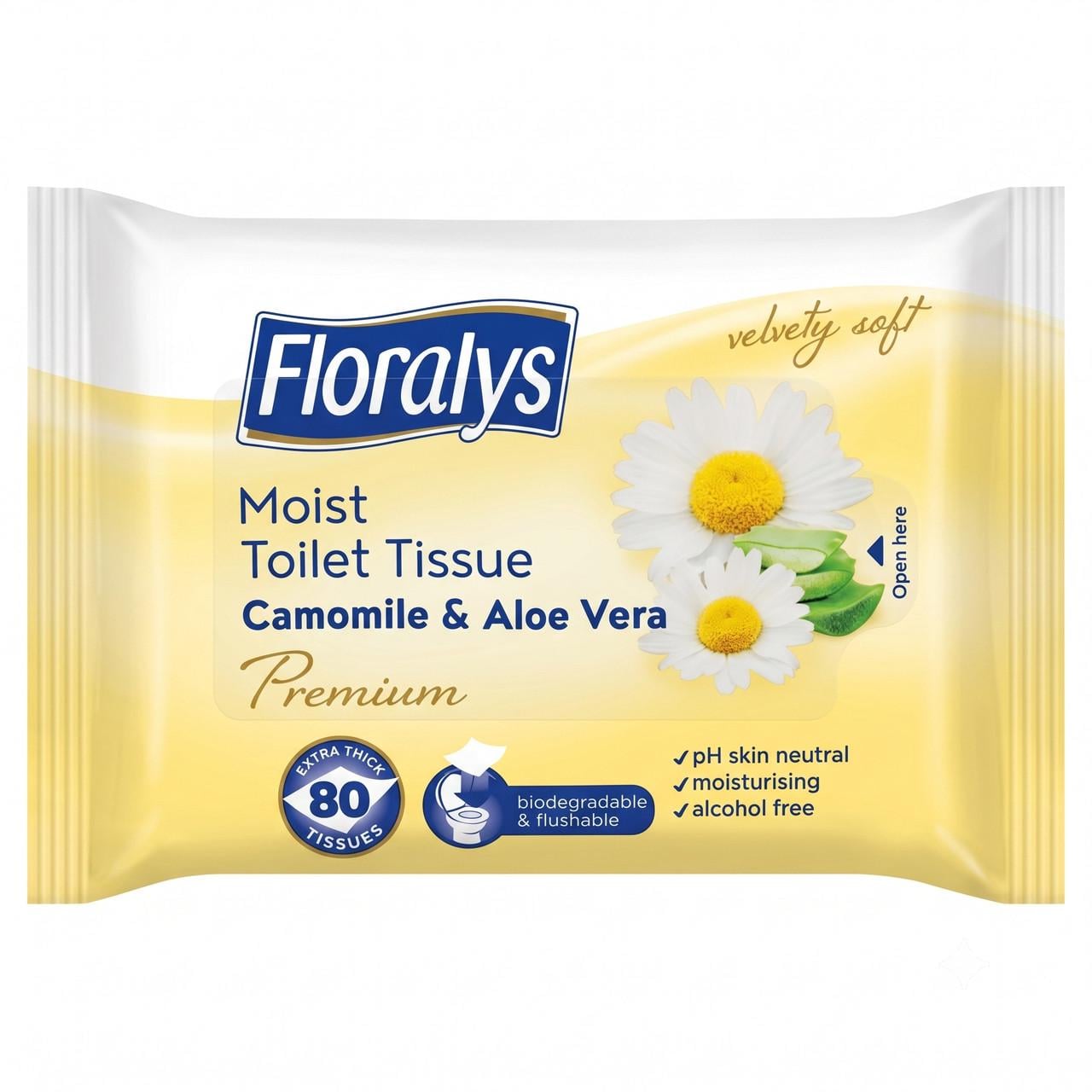 Туалетная бумага влажная Floralys Premium Camomille & Aloe Vera мягкая 80 шт. (000007062)
