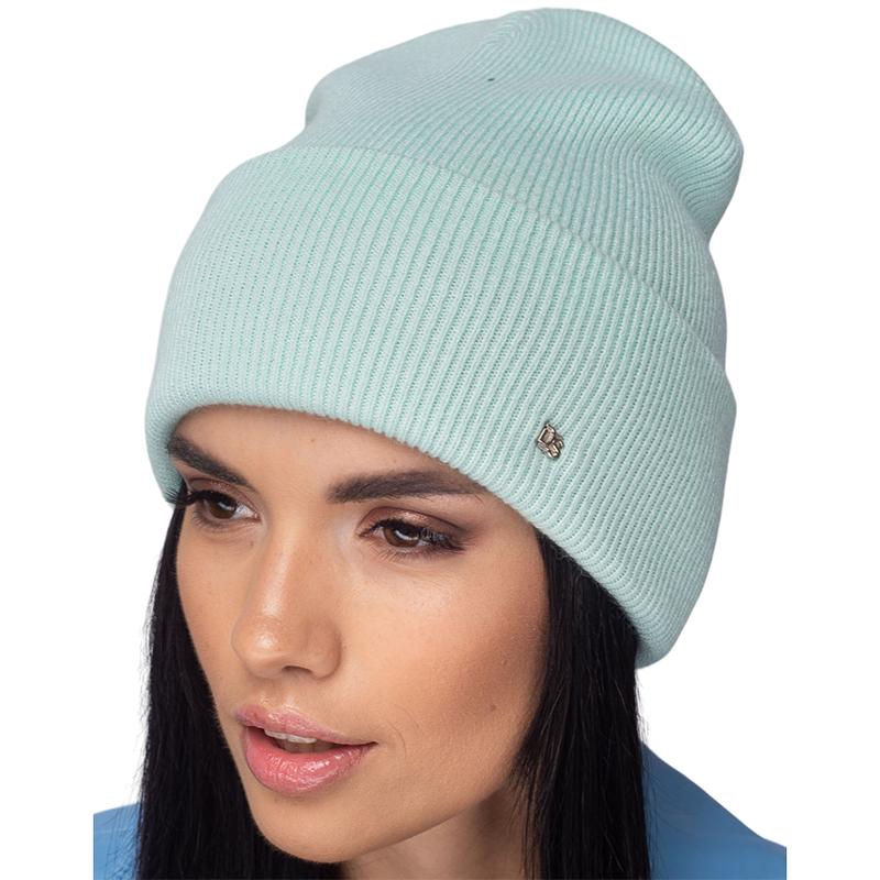 Шапка женская Leks КРИСТИ двойная тонкий рубчик с отворотом One size Мятный (155508)