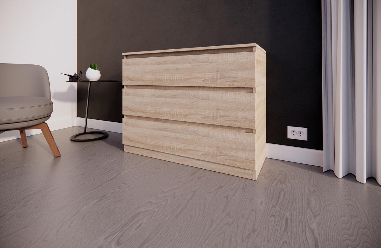 Комод MEBEX на 3 ящика 100х40х77,4 см Дуб Сонома (VM3B1000DS) - фото 3