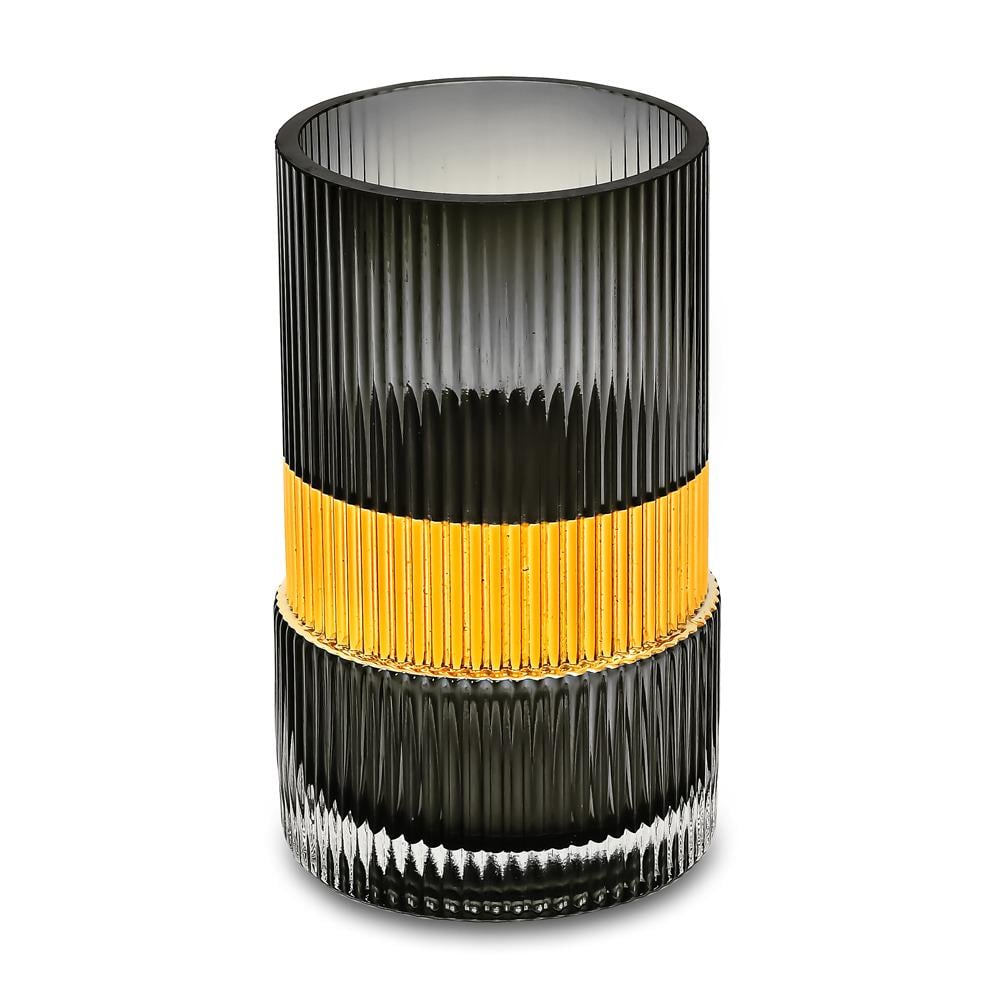 Ваза скляна Stenson Candle R95318 із золотом обробкою 10x20 см Сірий (620779)