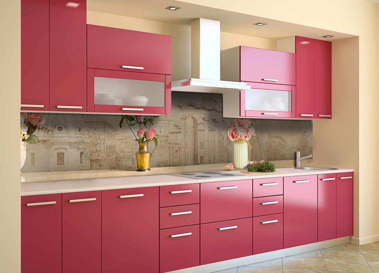 Кухонный фартук Розы в вазах винтаж из самоклеющейся виниловой пленки 60х250 см Бежевый