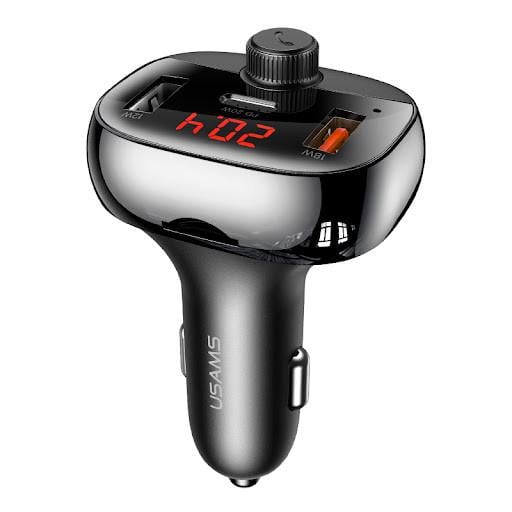 Адаптер автомобильный USAMS with Bluetooth FM Digital Display US-CC143 C25 |2USB/1Type-C, 3A/50W, QC/PD, TF| black