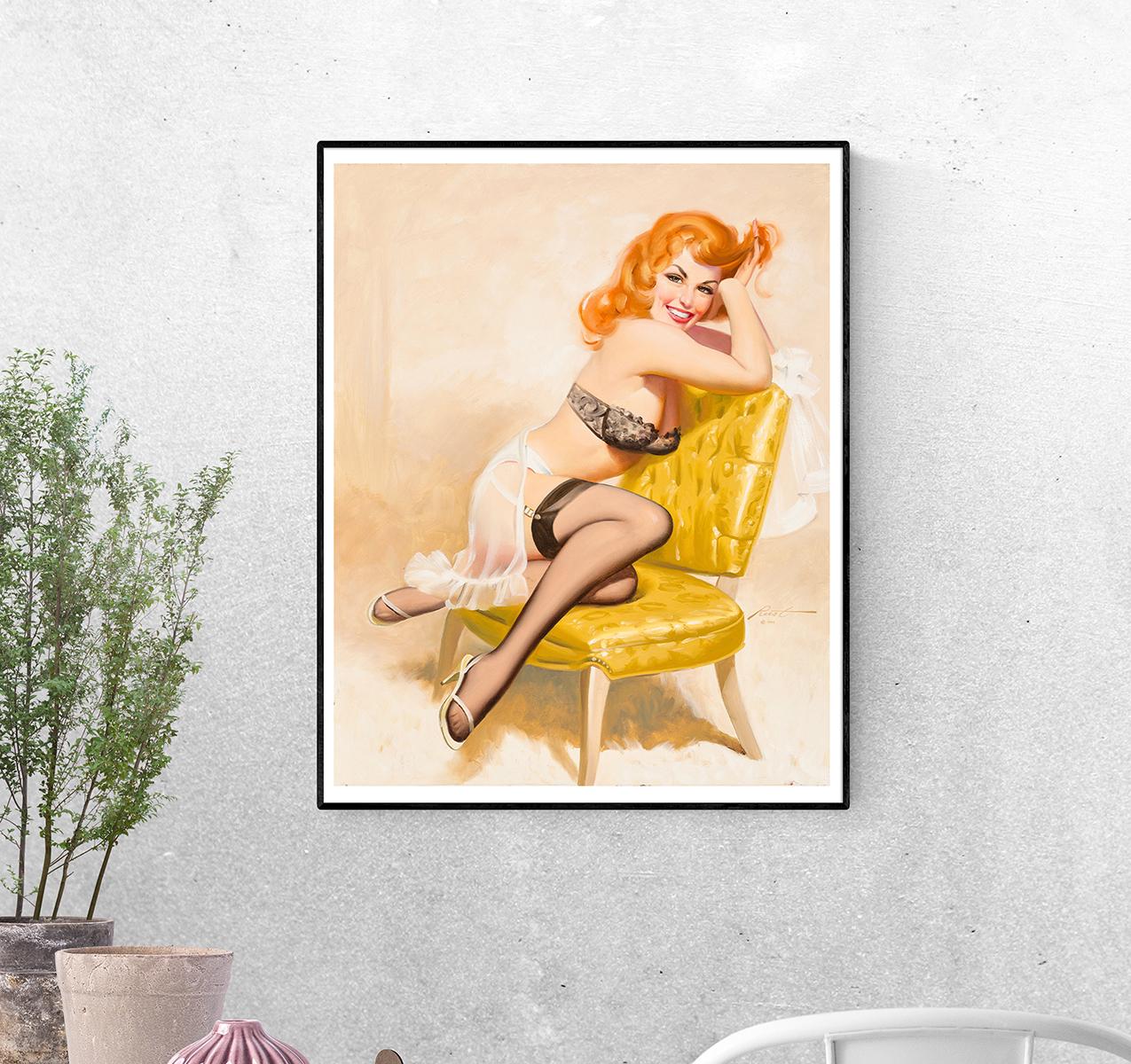 Постер Рыжая на желтом стуле Дональда Раста формат А-0 (pin_up1740027_Poster)