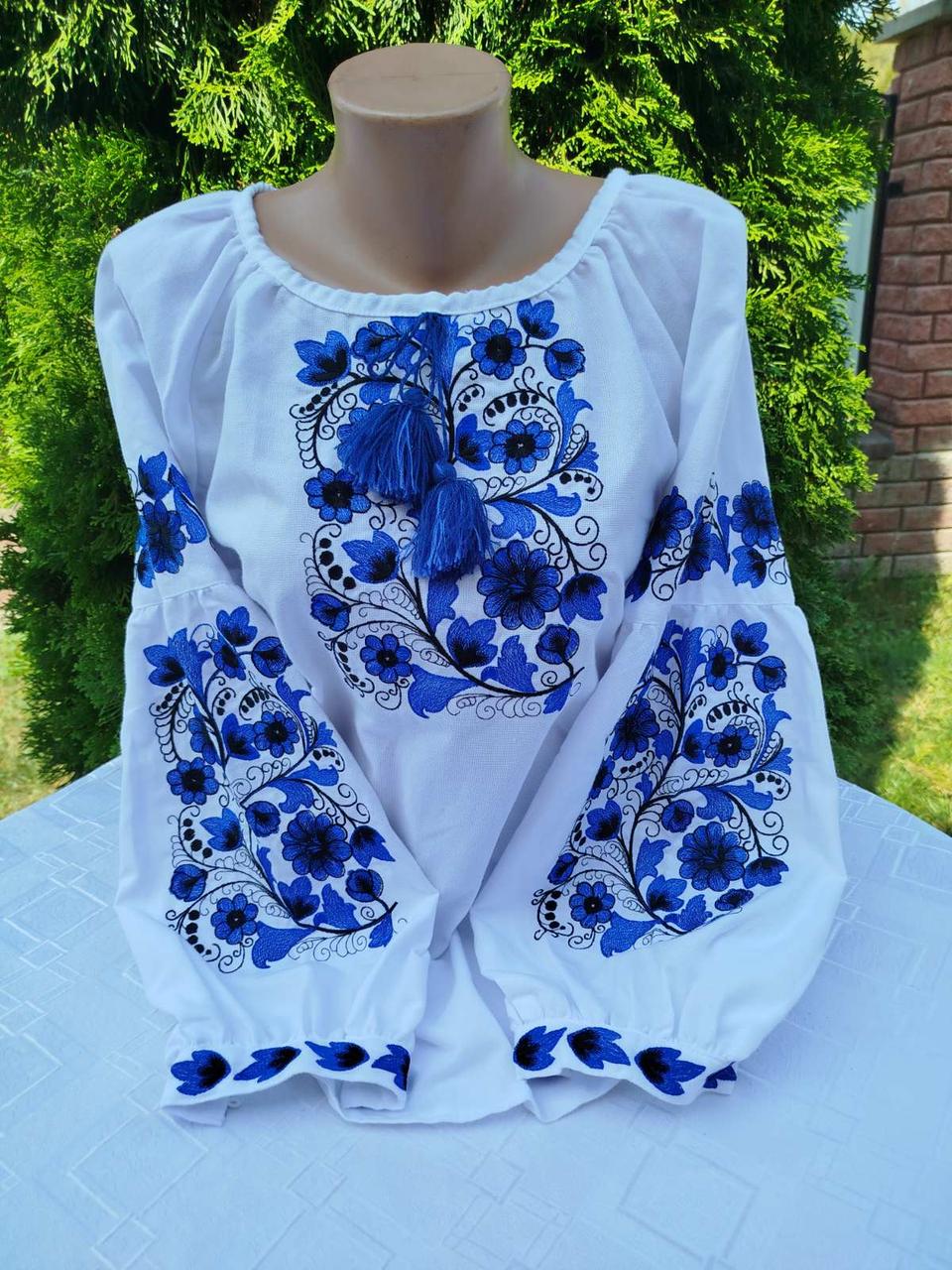 Вишиванка жіноча Листочок на натуральному домотканому полотні р. 42 Білий/Синій (2411643964)