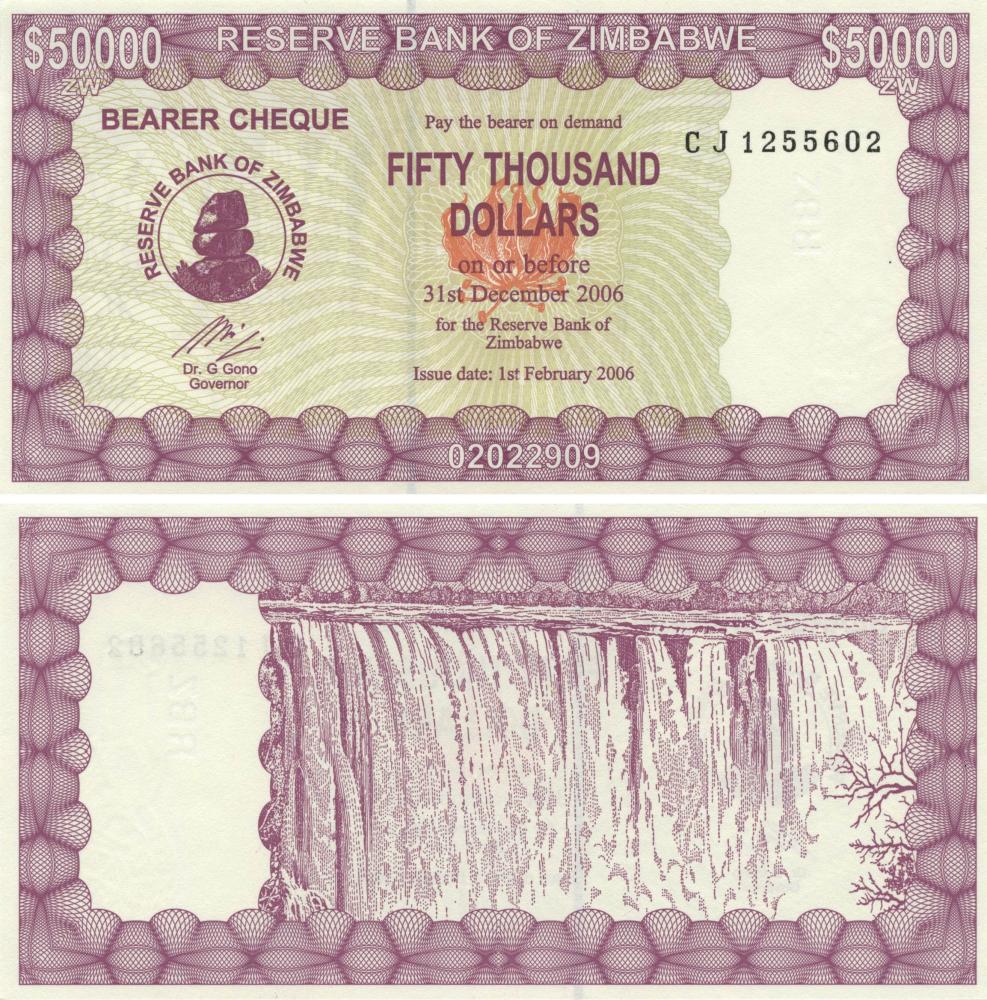 Коллекционная банкнота Зимбабве 50000 долларов 2006 UNC P29 (Б09628)