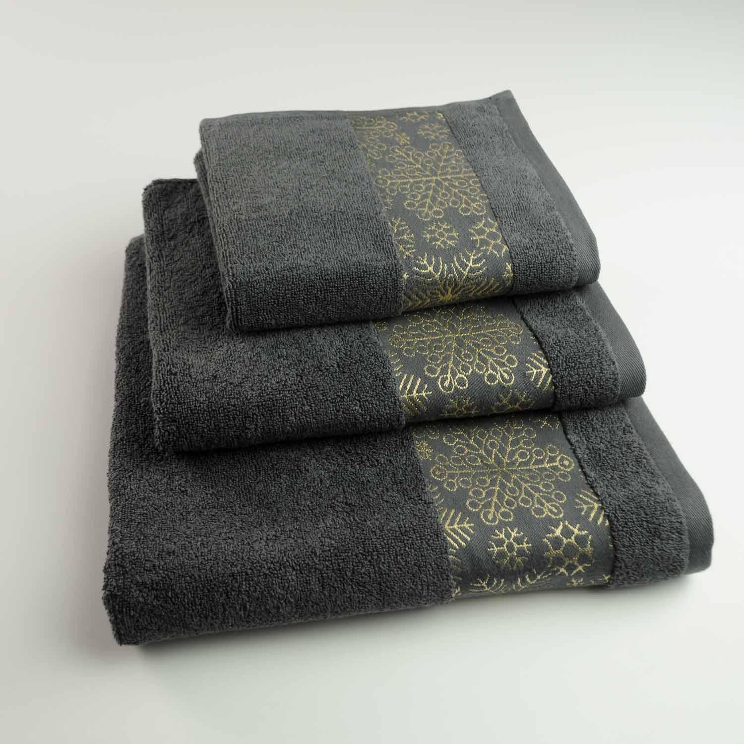 Комплект махровых полотенец GM Textile Merry Christmas Снег 3 шт. Темно-серый (500-3k-mk-s-dgrey)