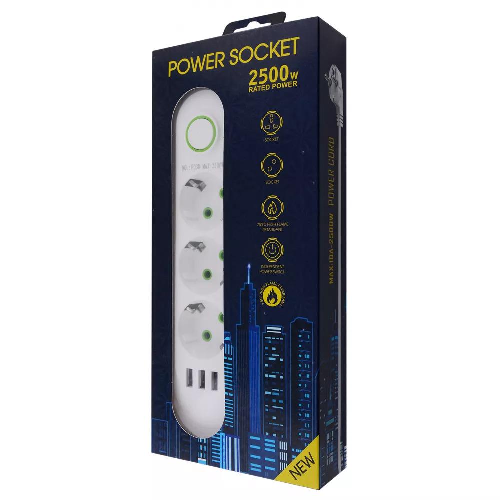 Фільтр мережевий Power Socket F03U 3 розетки + 3 USB White (9756227) - фото 2