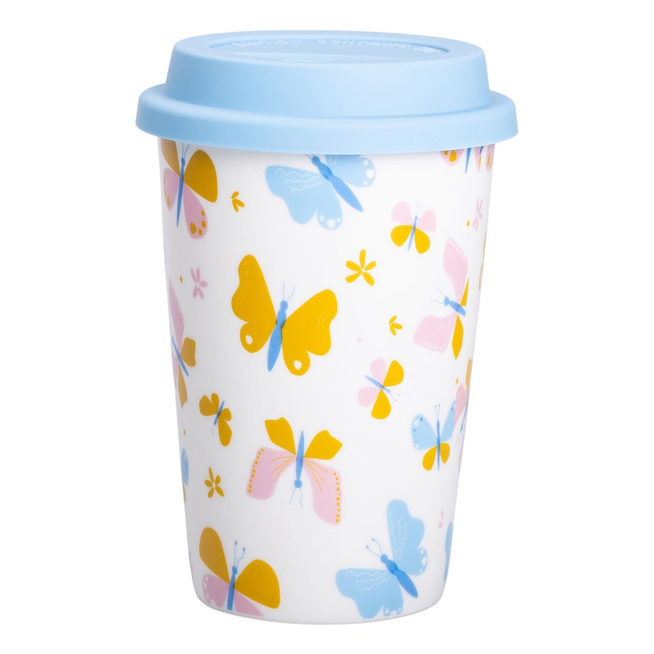 Стакан керамический с силиконовой крышкой 420 мл Белый с желтым (RX-N240546W) - фото 1